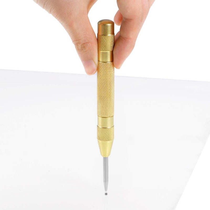 NACX Automatic Center Punch, 5â€ Brass Spring Loaded Adjustable Impact Hole Punch Breaker Tool for Window, Glass, Wood, Metal (4Pcs) - Image 4